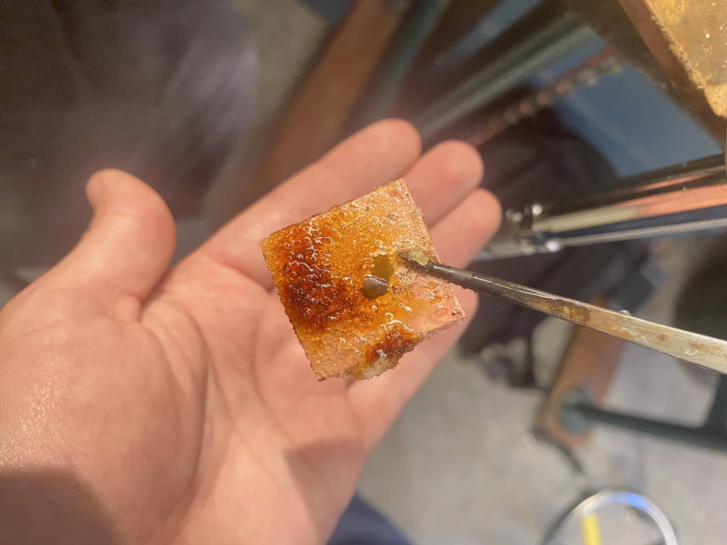 Sugar quench. Turns out heated sugar caramelizes