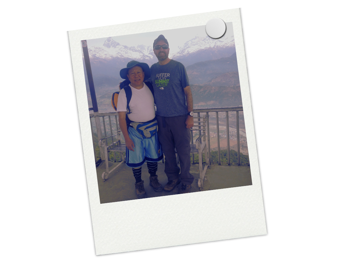 Robert Alt with Man Bahadur Sunuwar, Robert's guide when he was in Nepal in 2015 hiking near Fishtail Mountain.