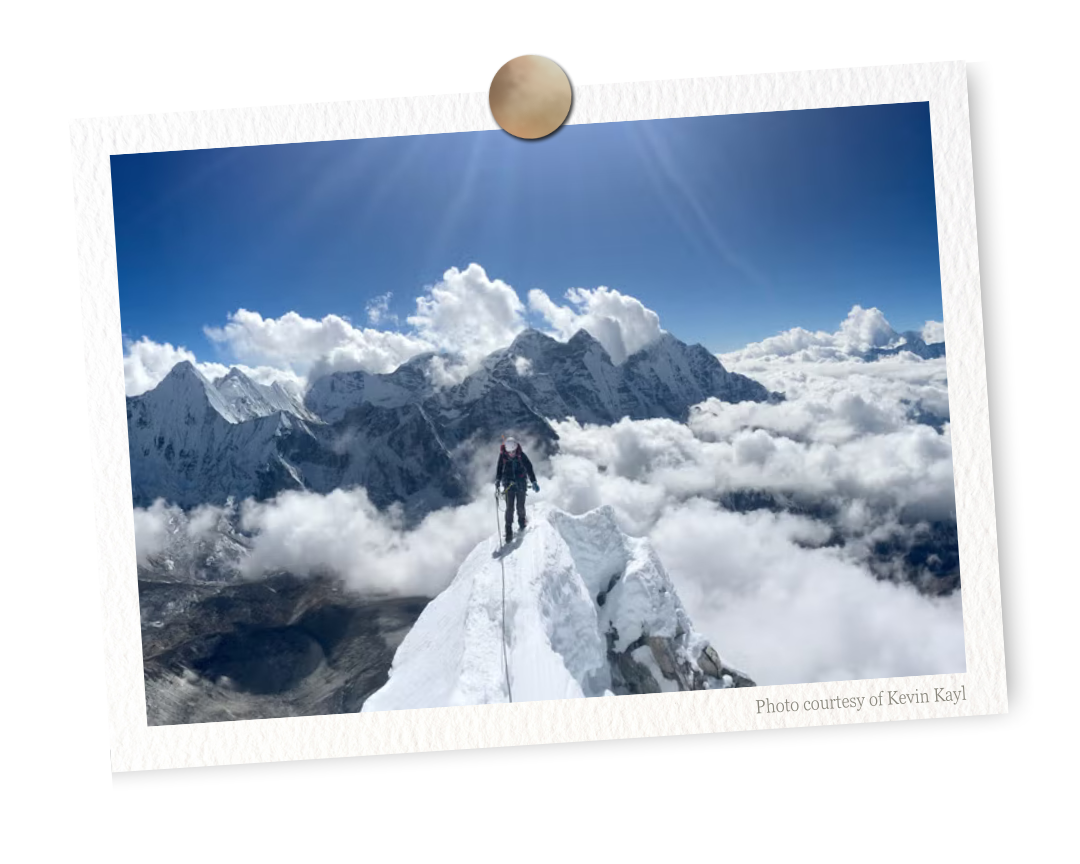 Dr. Tracee Metcalfe navigating the Mushroom Ridge on Ama Dablam.