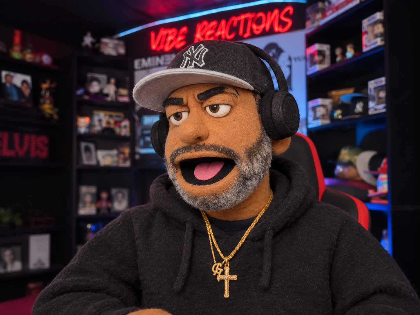 Felt Puppet in a Neon Streaming Studio.png