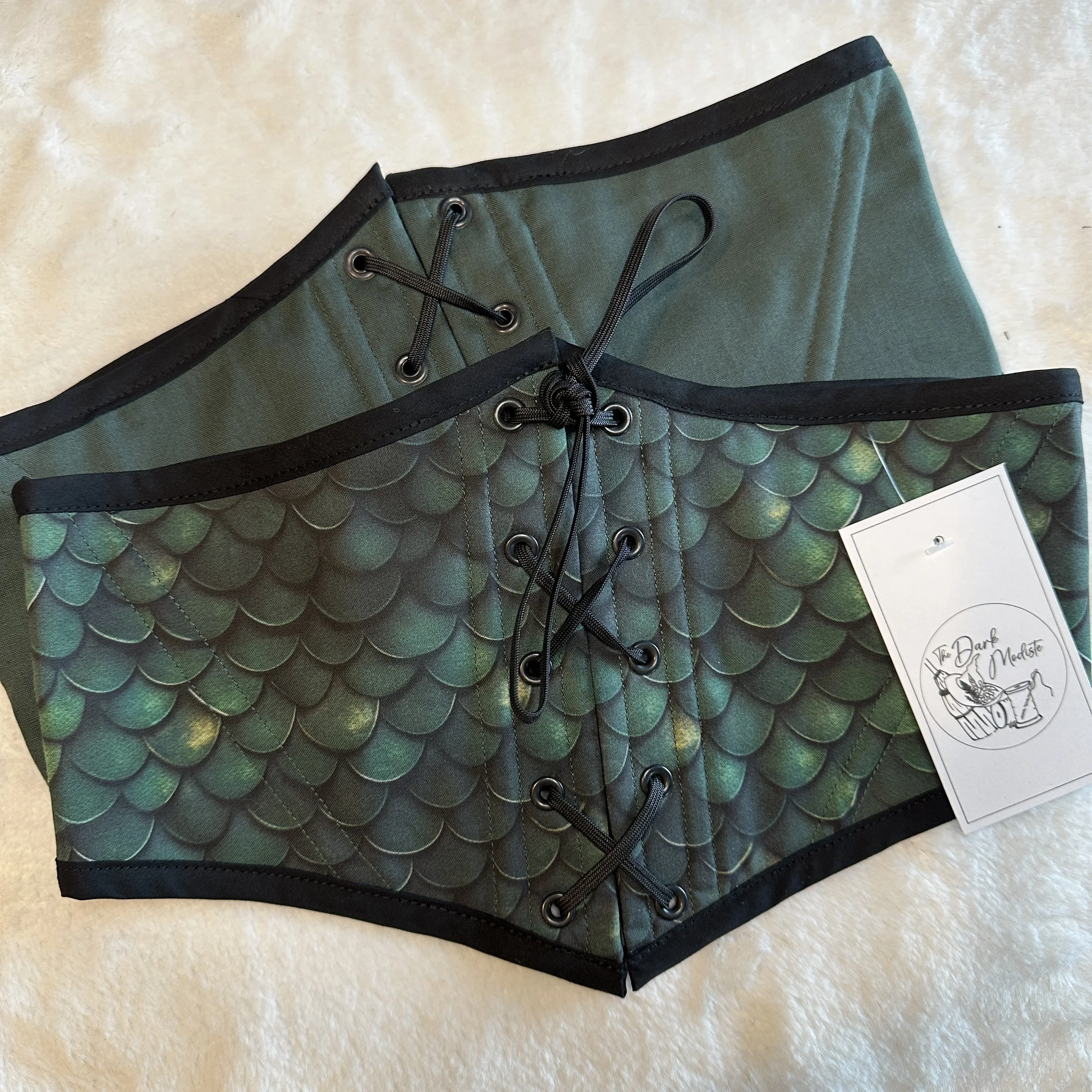 Belt - Green Scales & Green Canvas Reversible Corset Belt