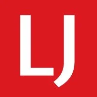 Red circle with bold white letters "L" and "J" at its center. The design is minimalist, conveying a modern and clean aesthetic.