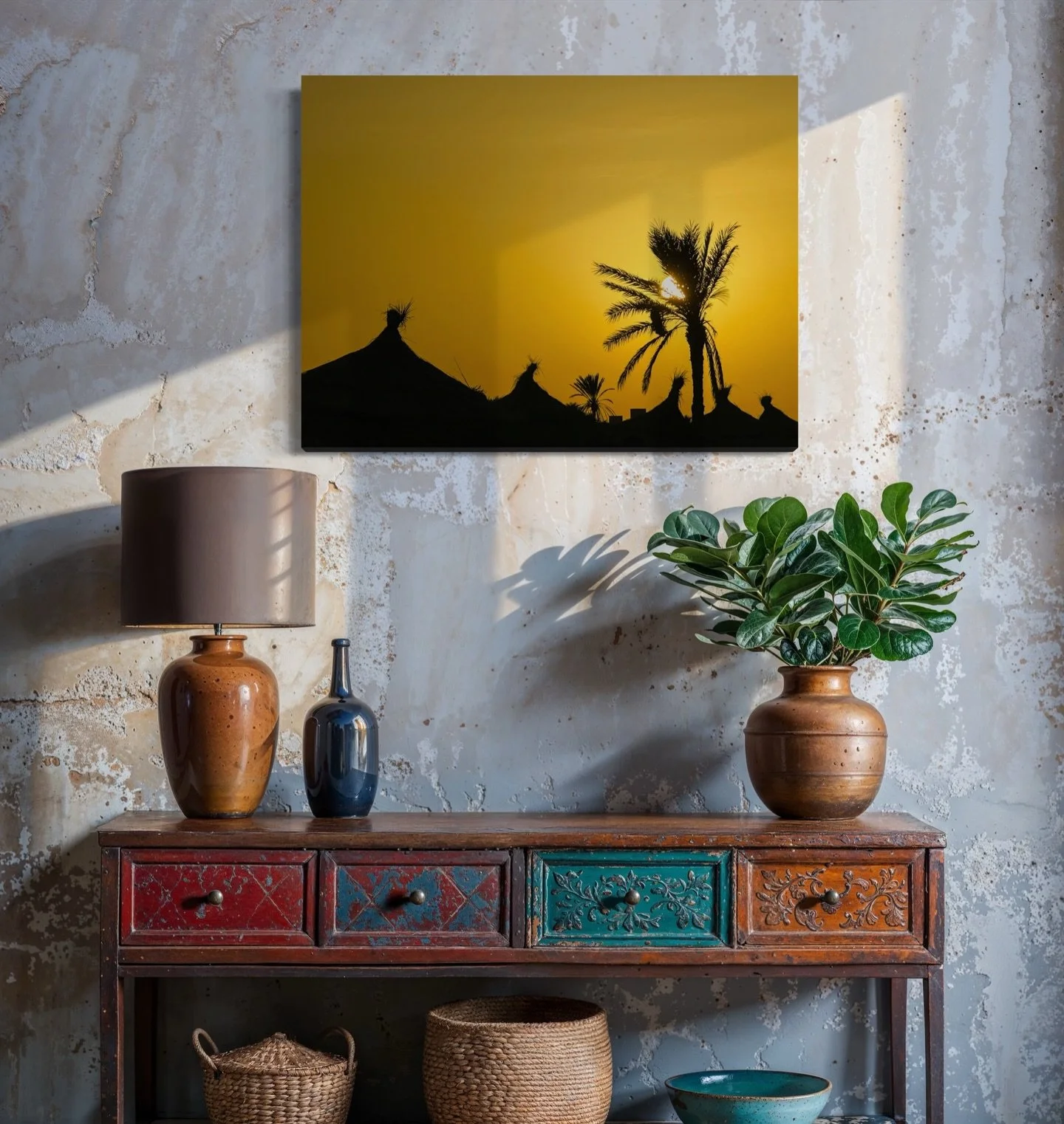 The Golden Hour feels older here&mdash;on the edge of the Sahara, captured on a beach in Tunisia as the day leaves quietly, behind small shapes and long light. #SunsetArt #SunsetPhotography #FineArtPrints #WallArtForSale #LimitedEditionPrints #ArtFor