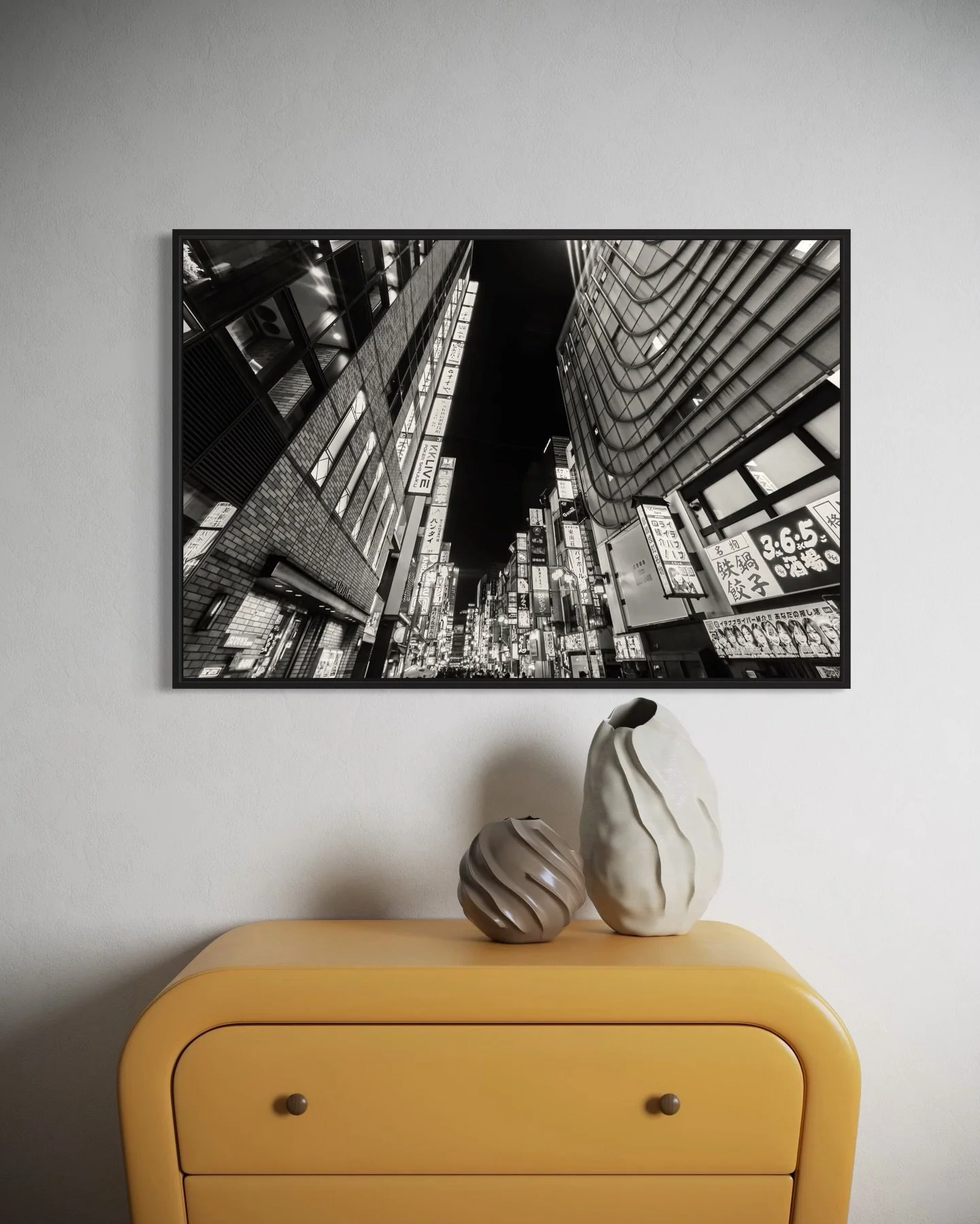 Captured in the fleeting pause of a Tokyo intersection. This piece embodies the grandeur of Tokyo; pulsing with constant motion&mdash;bright neon lights reflect off glass skyscrapers and bustling shopfronts, while massive digital billboards tower ove