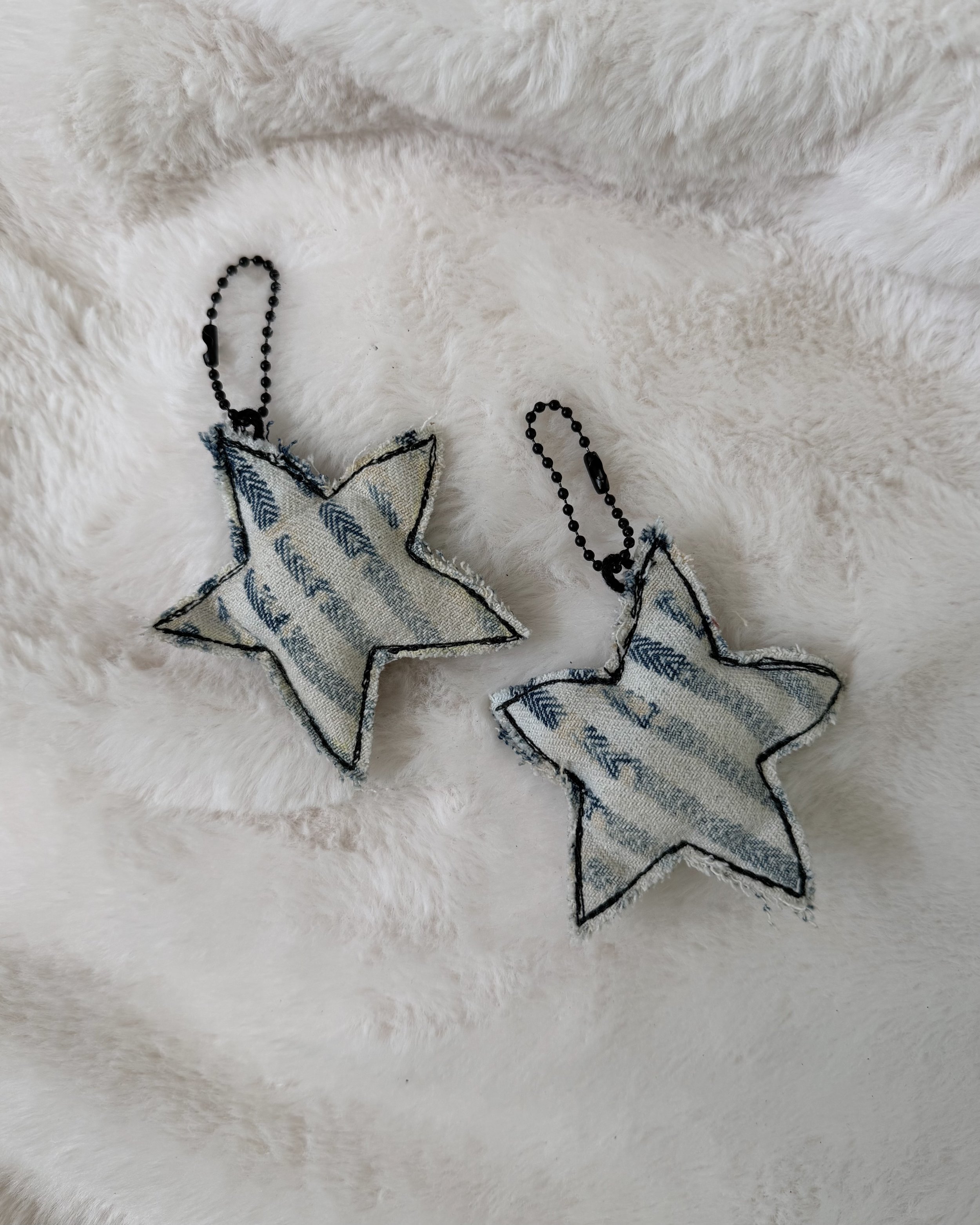Stripe Denim Star Keychain
