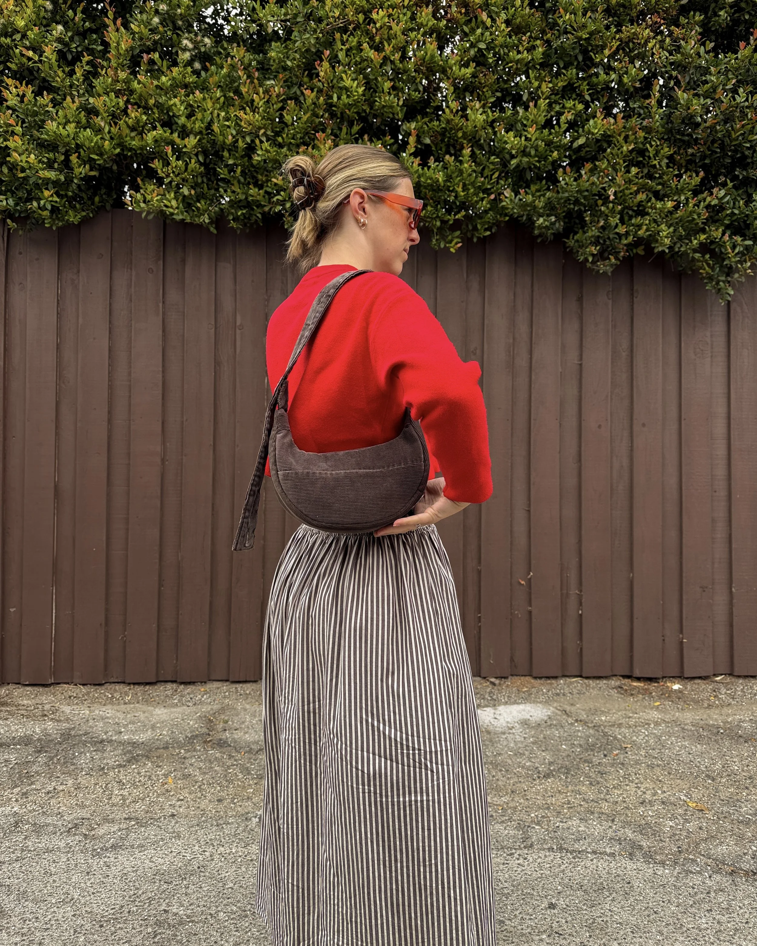 Brown Corduroy Crossbody Crescent Bag