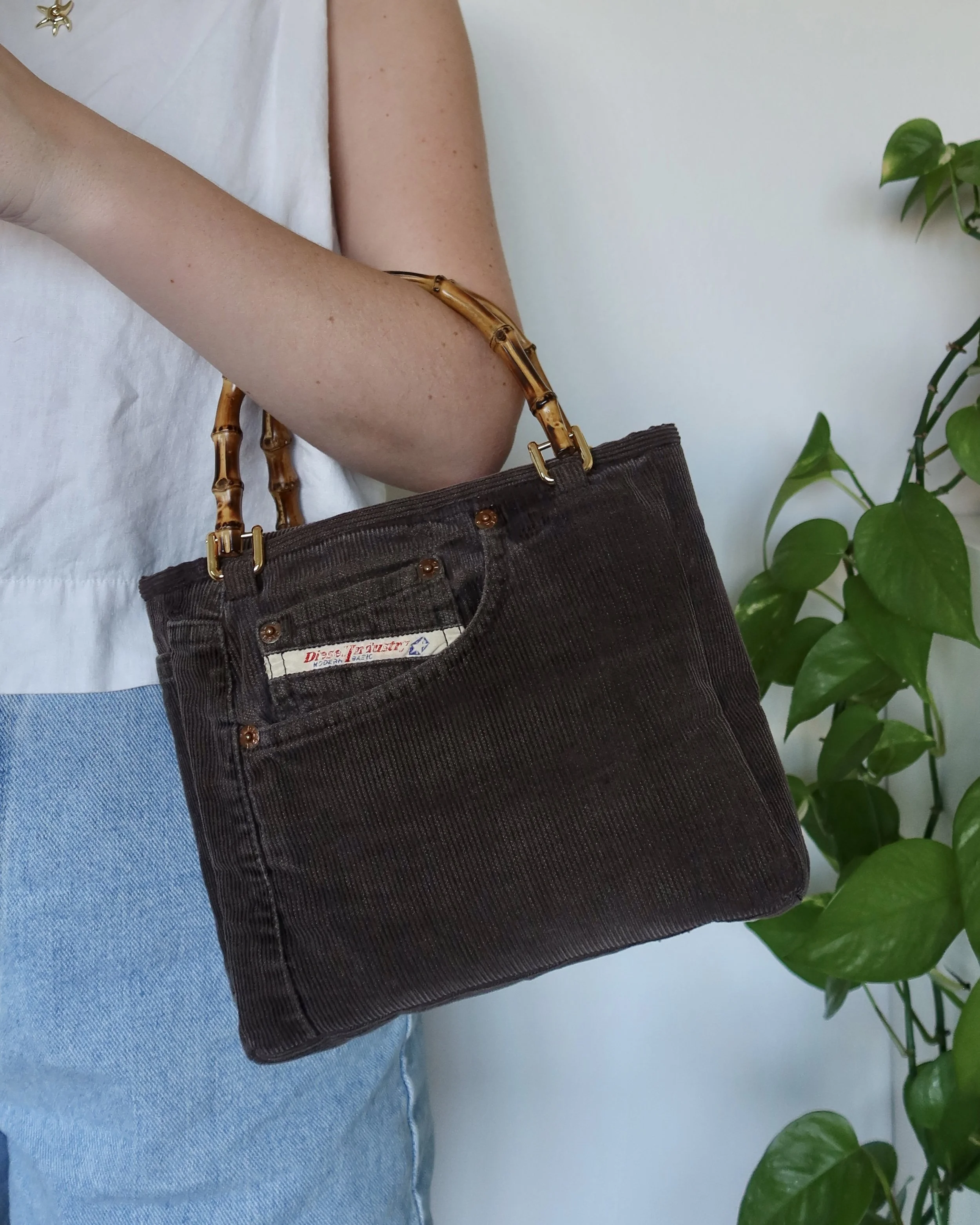 Diesel Corduroy Bamboo Handle Purse