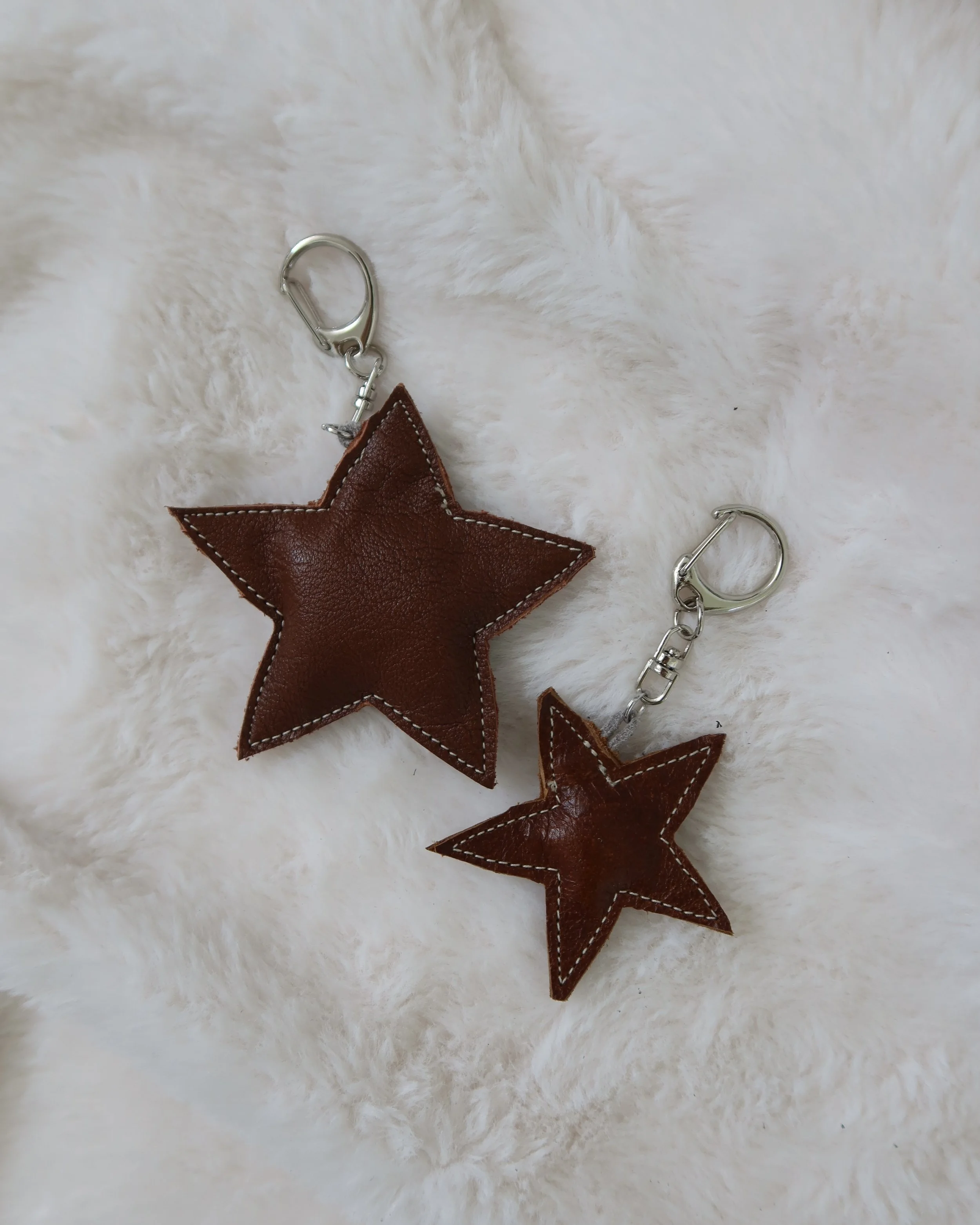 Brown Leather Star Keychain