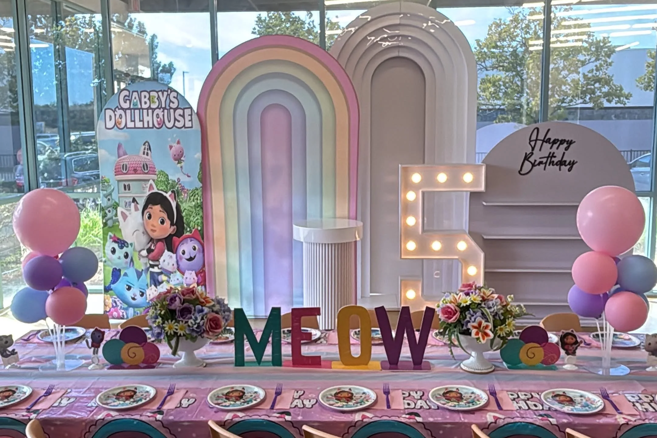 Gabby’s Dollhouse Classic party setup at Enchanted Rocklin