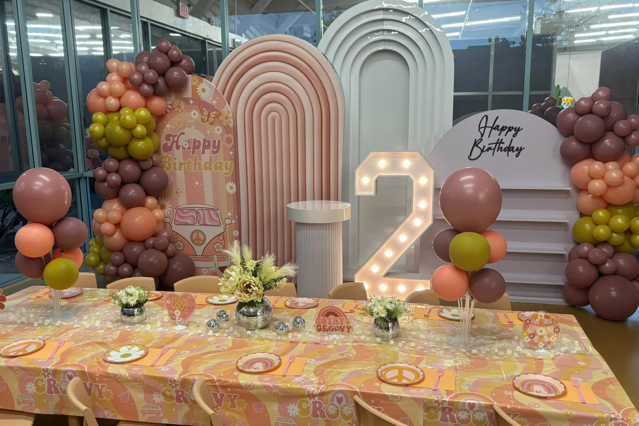Groovy Deluxe party setup at Enchanted Rocklin