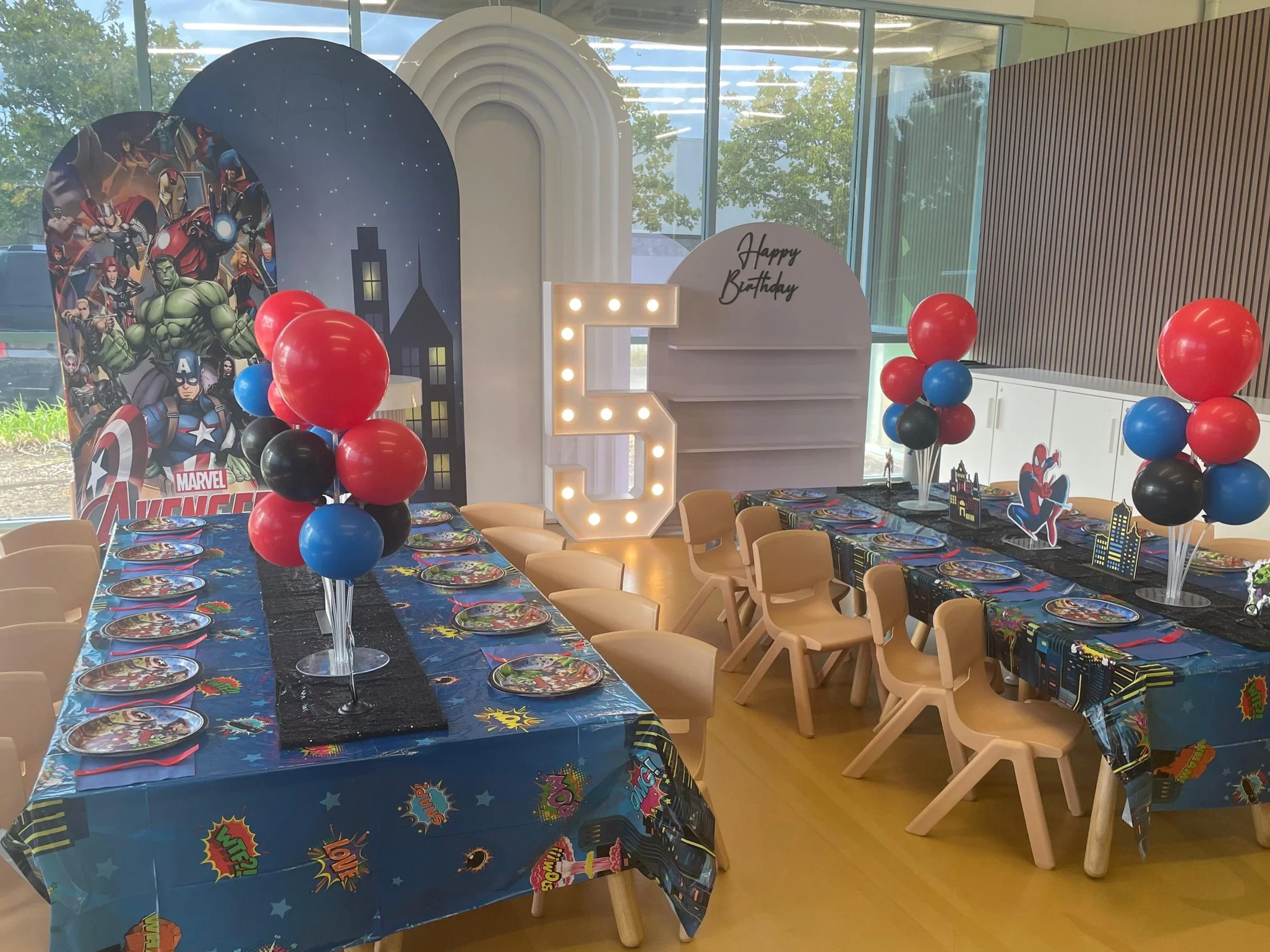 Marvel Superheroes Classic party setup at Enchanted Rocklin