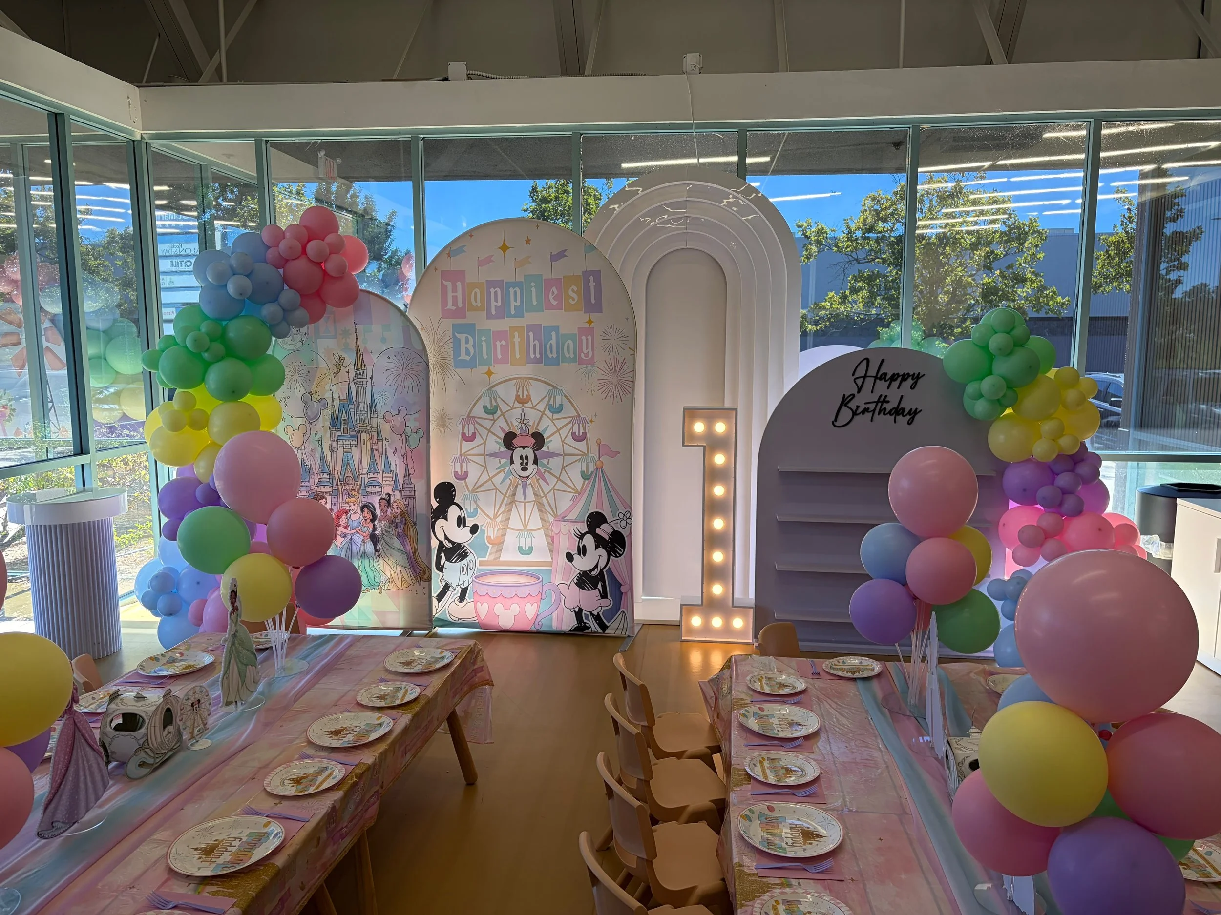 Princess - Disney Carnival (pastel) Deluxe party setup at Enchanted Rocklin