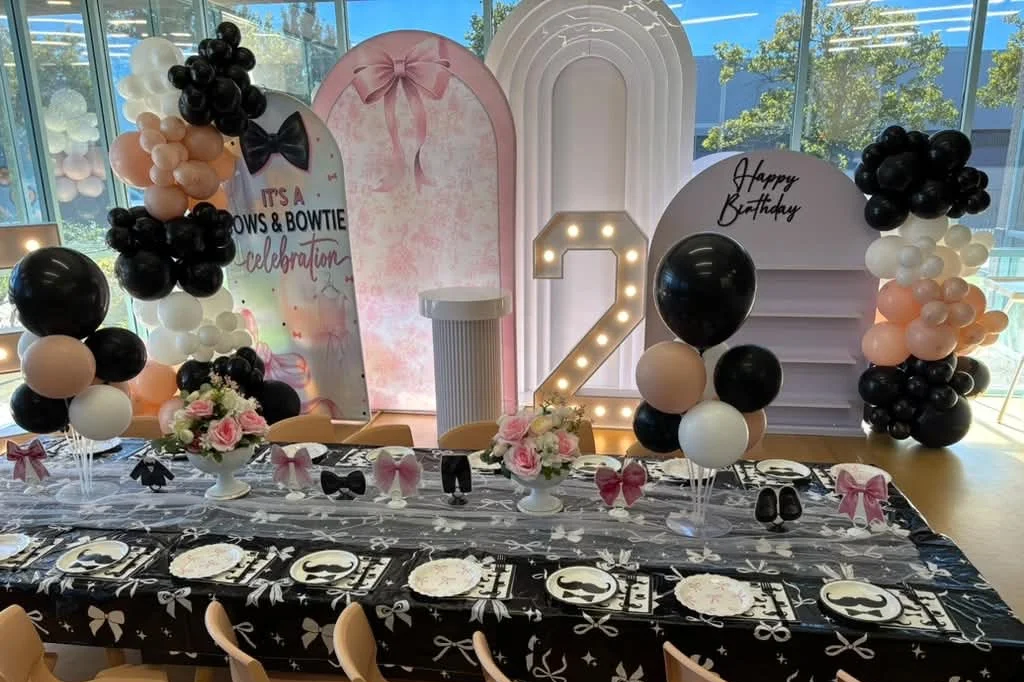 Bows & Bowties Deluxe party setup at Enchanted Rocklin