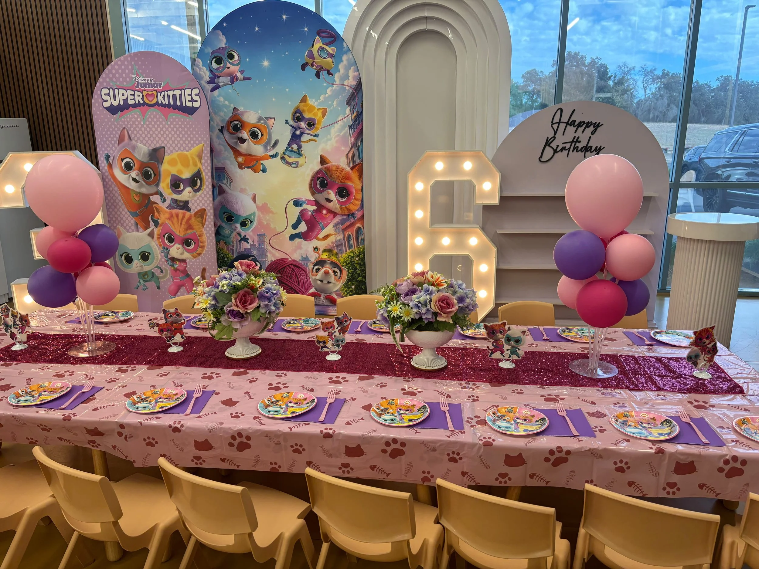 Super Kitties Classic party setup at Enchanted Rocklin