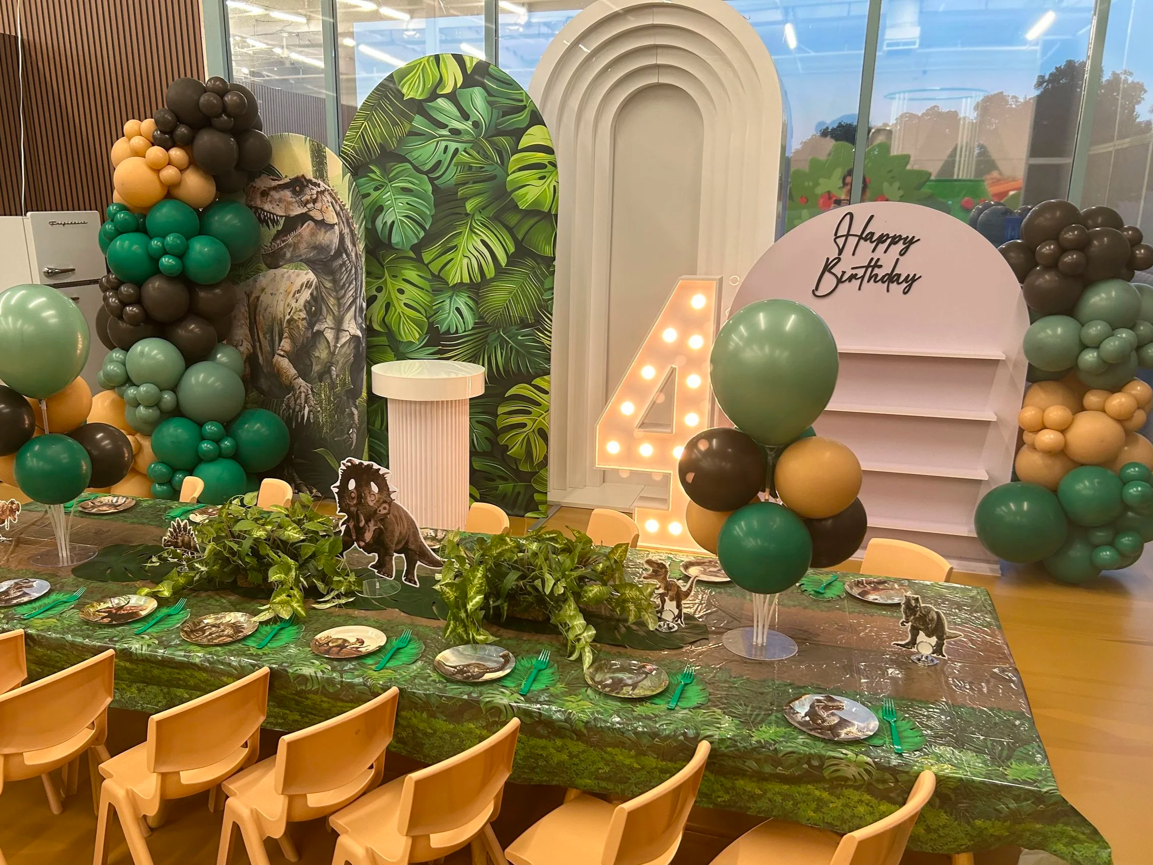 Dinosaur Deluxe party setup at Enchanted Rocklin