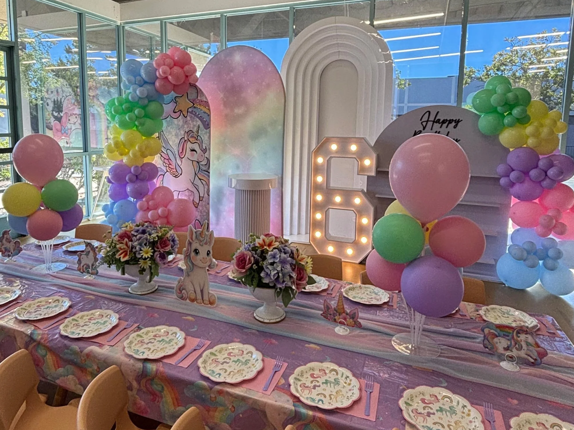 Unicorn Deluxe party setup at Enchanted Rocklin