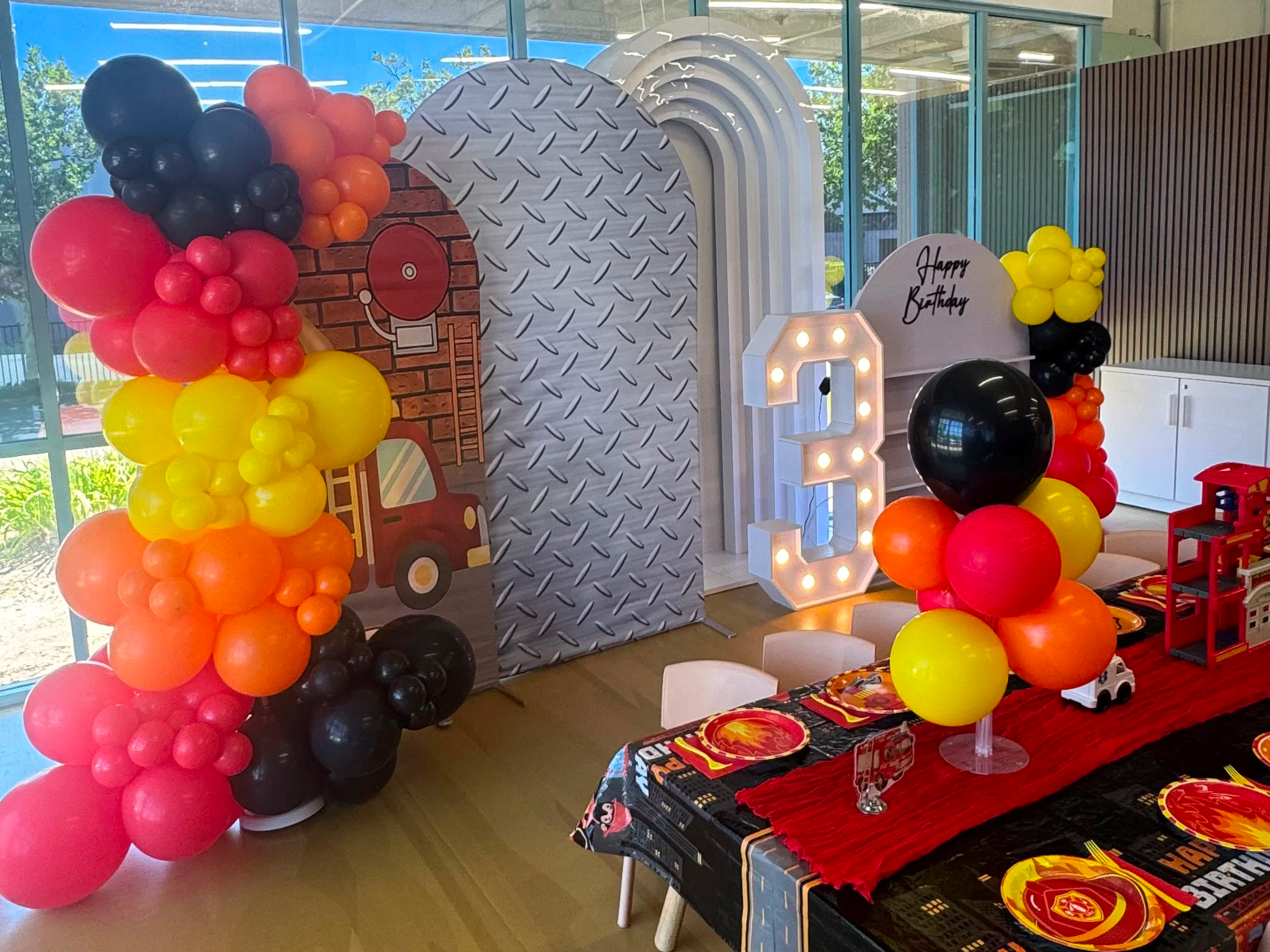 Fire Truck Deluxe party setup at Enchanted Rocklin