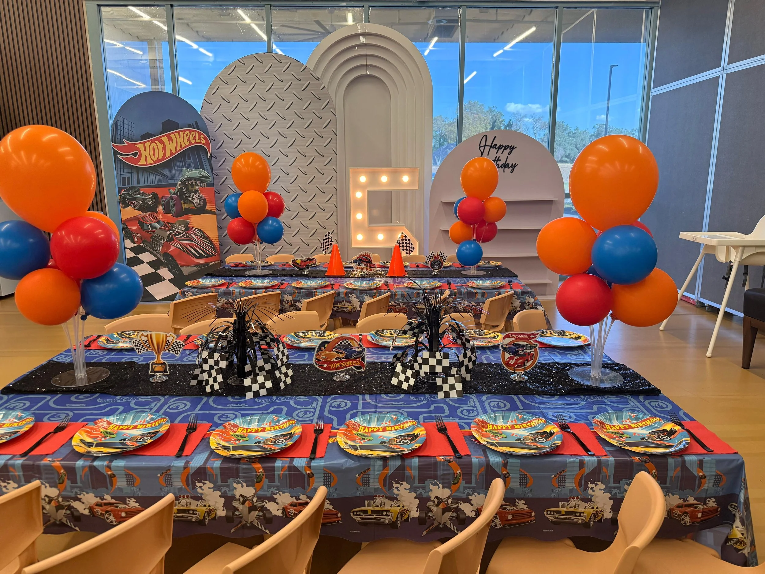 Hot Wheels Classic party setup at Enchanted Rocklin