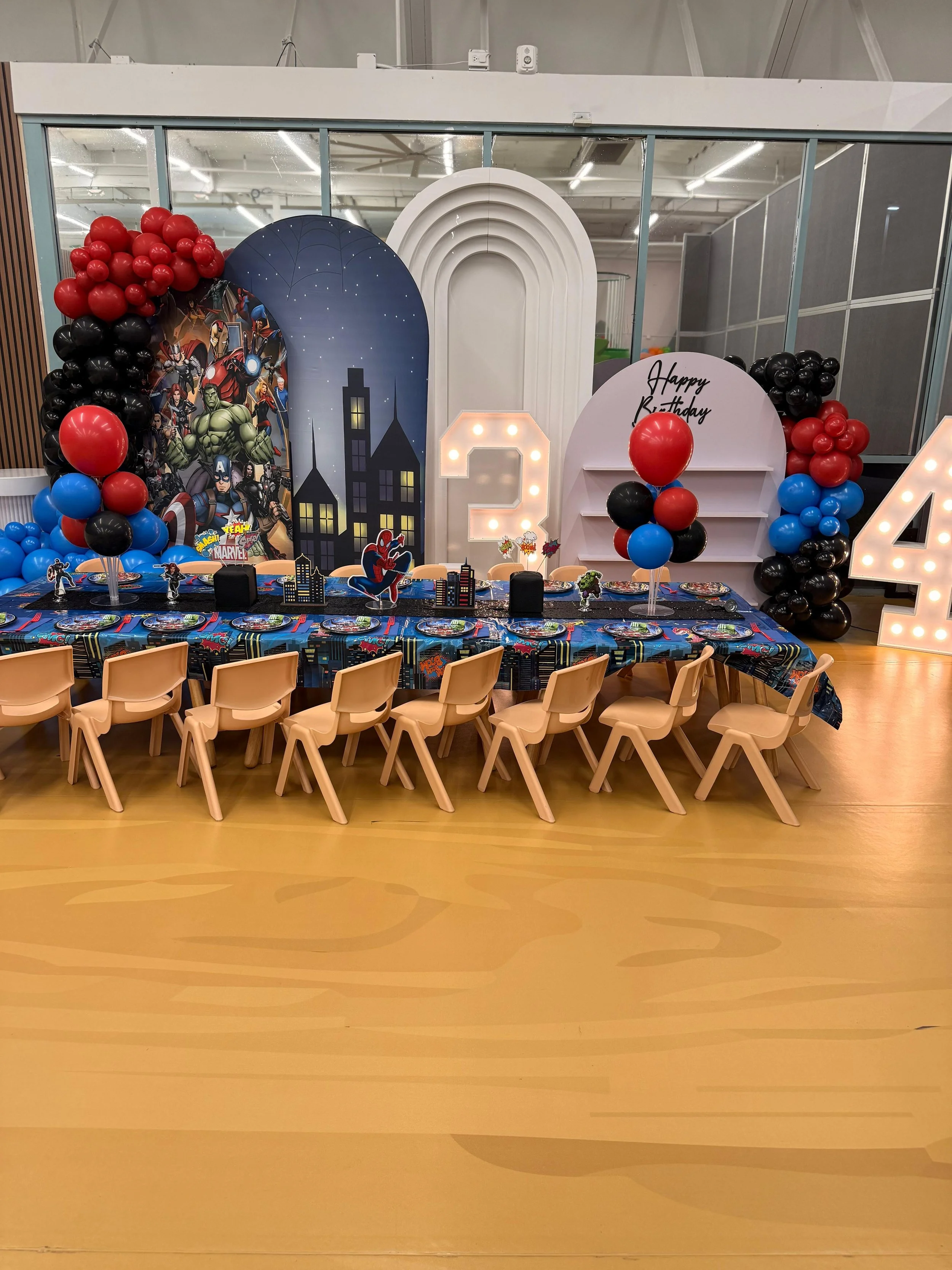 Marvel Superheroes Deluxe party setup at Enchanted Rocklin