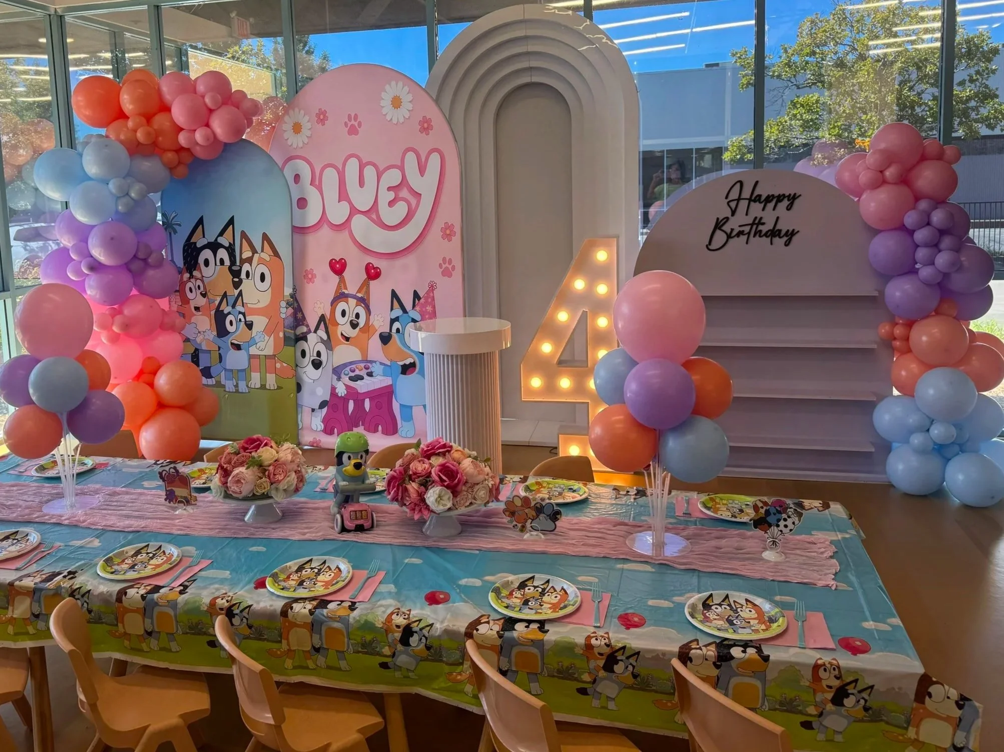 Bluey - Pink Deluxe party setup at Enchanted Rocklin
