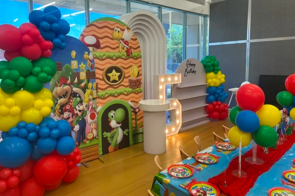 Mario Deluxe party setup at Enchanted Rocklin