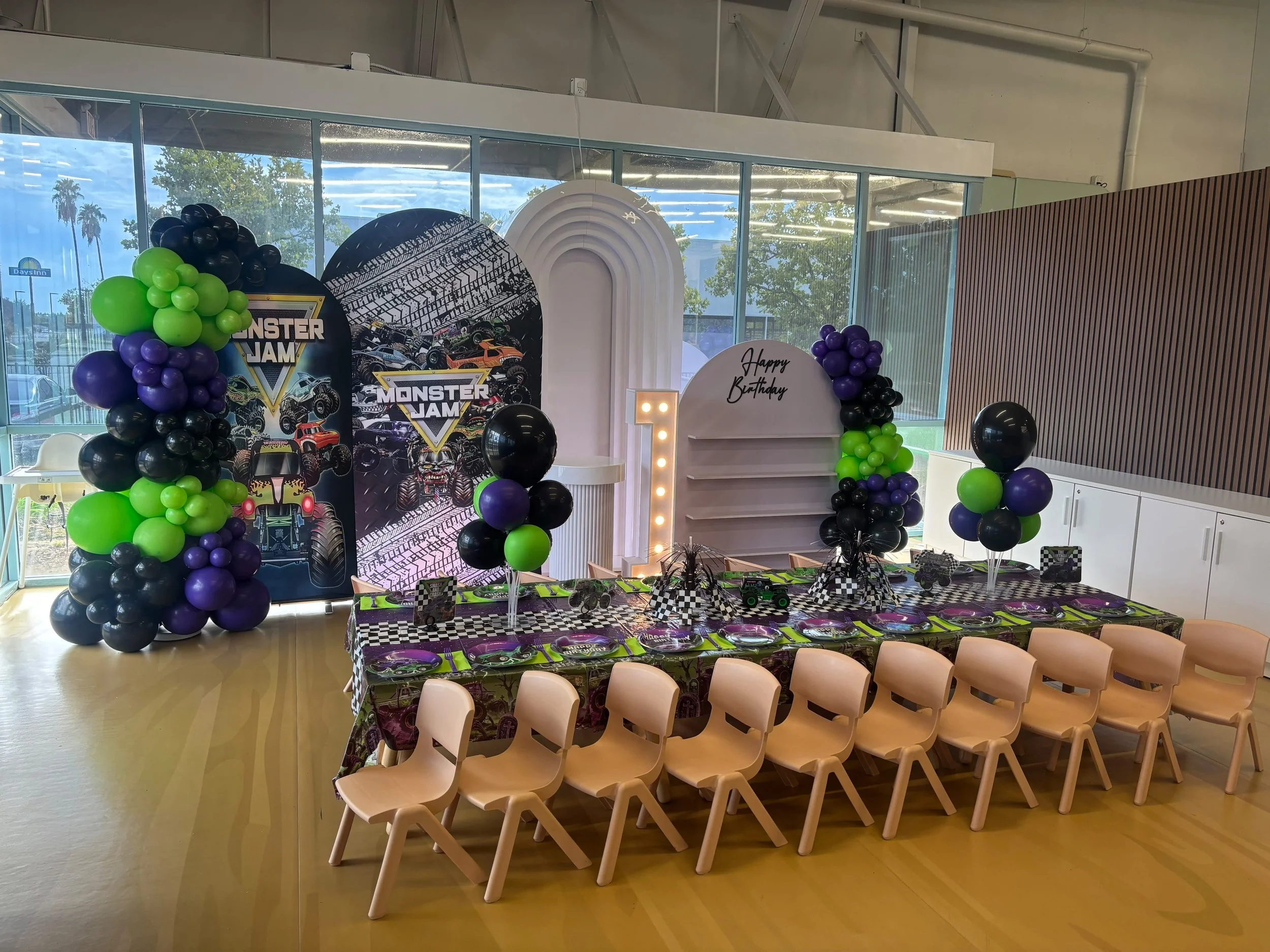 Monster Jam Deluxe party setup at Enchanted Rocklin