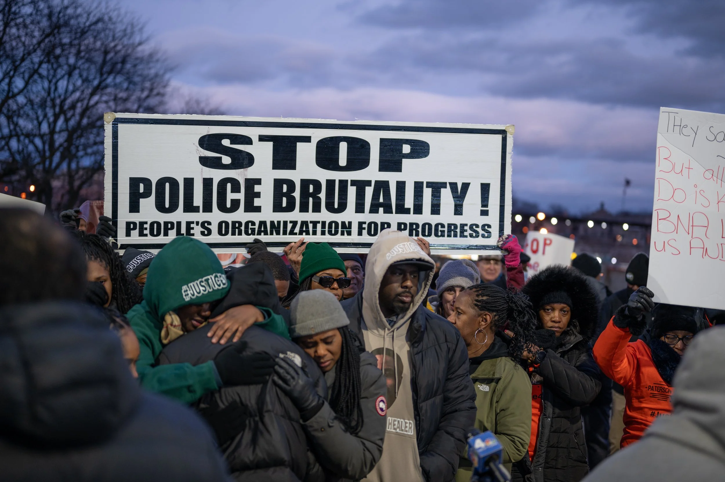 March 2023: Najee Seabrooks’ loved ones console each other at a vigil to protest his killing by police. [NJ Spotlight News]