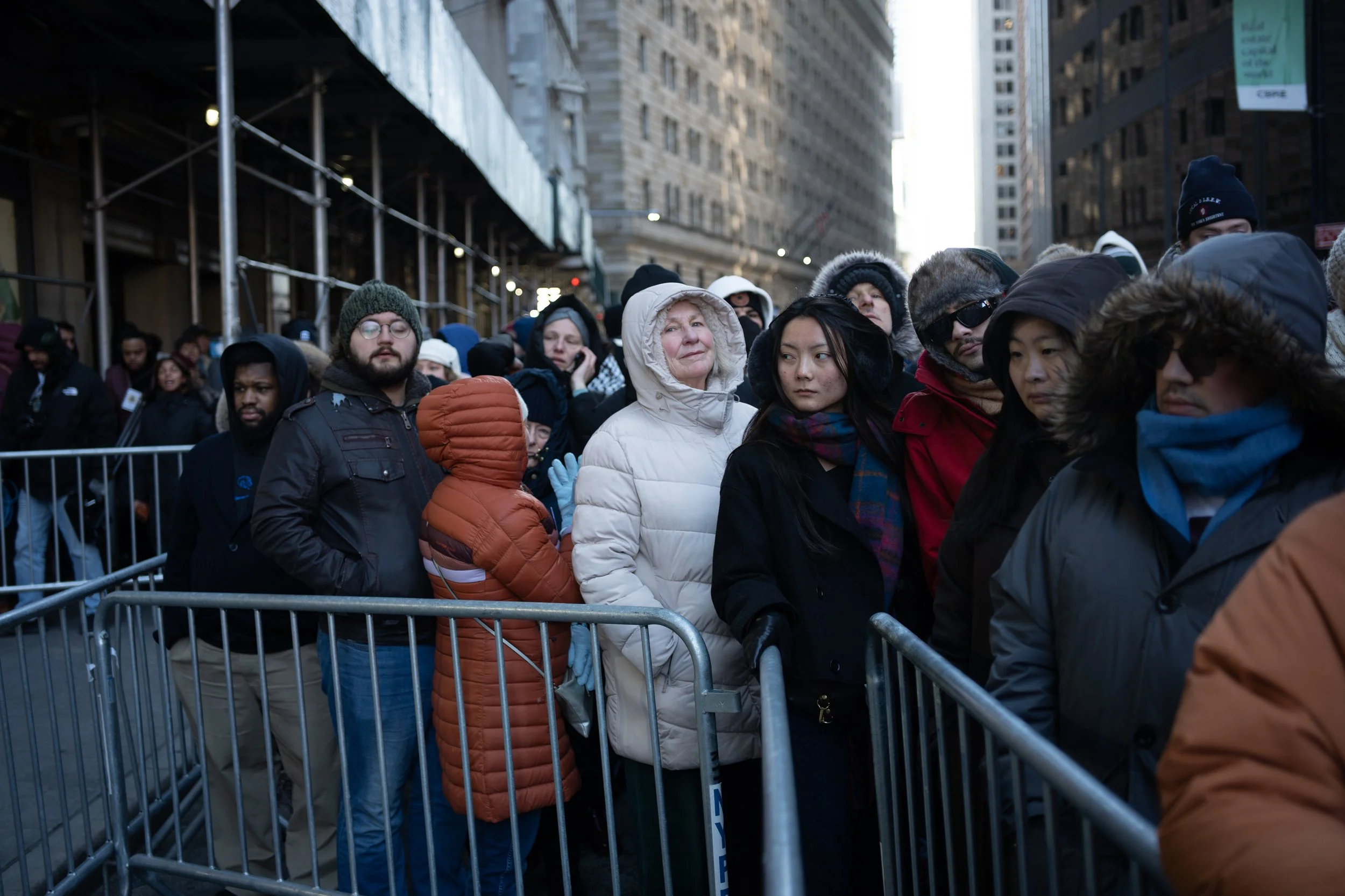 Jan. 2026: A crowd builds while waiting to enter a security gate for Mayor Zohran Mamdani's Inauguration Day block party. [Epicenter NYC]