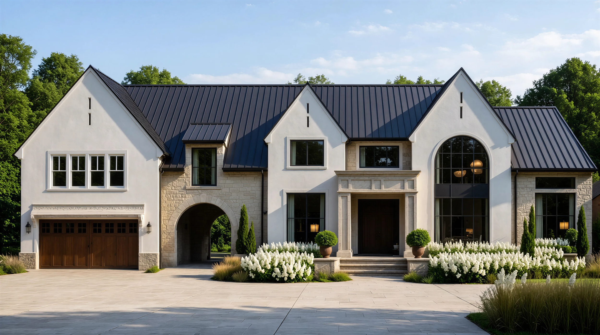 Modern luxury residence with landscaped exterior