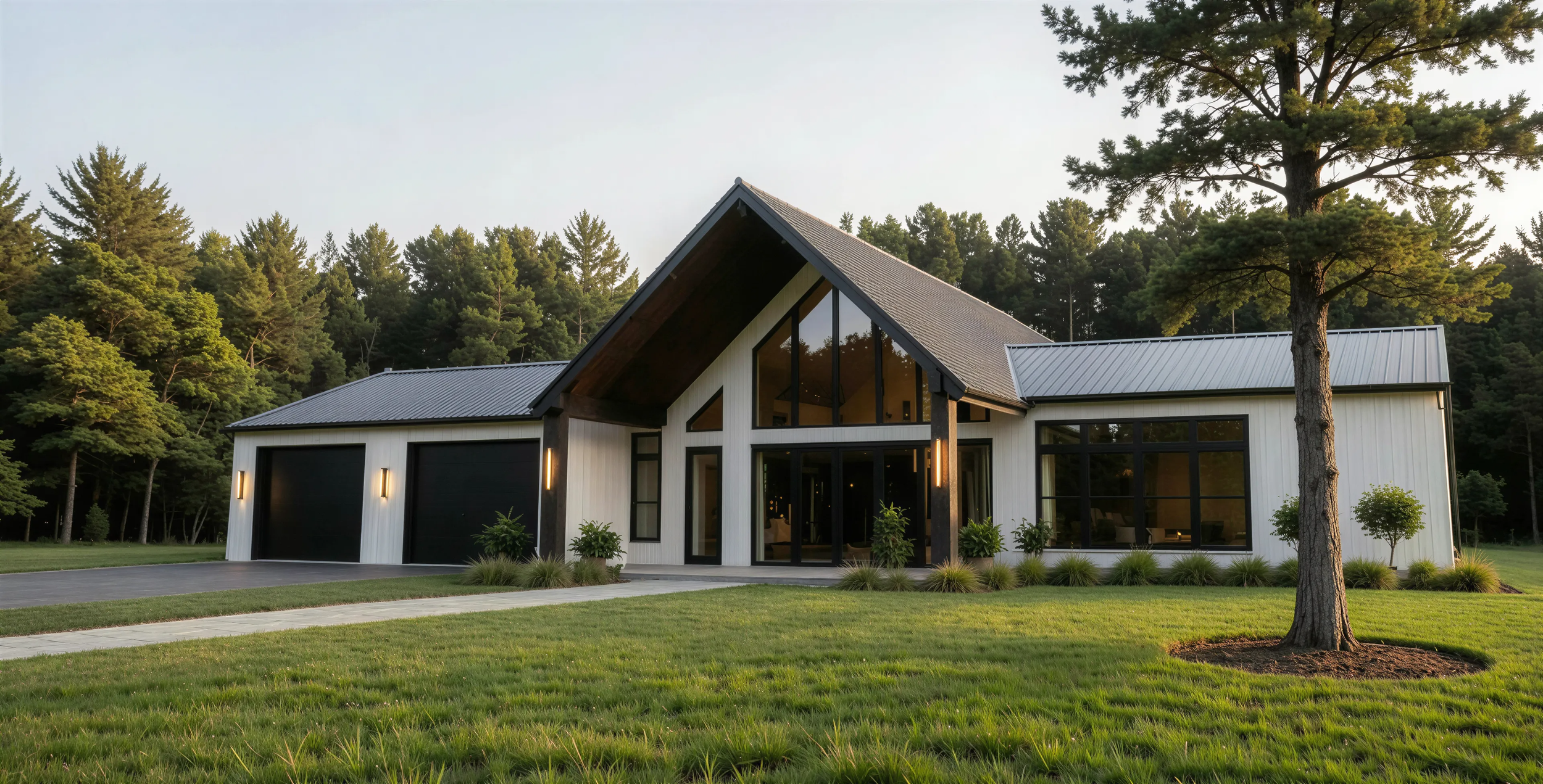 Modern barndominium with contemporary architectural design