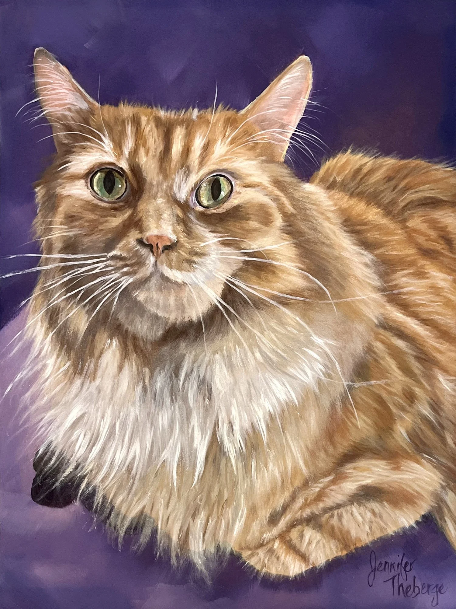 Orange tabby cat portrait oil painting on wood panel