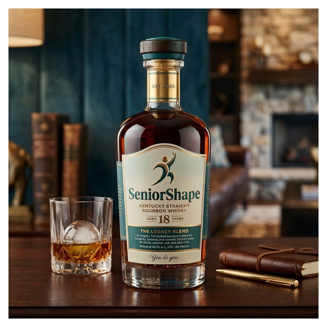 Thrilled to announce the launch of SeniorShape Bourbon!!! Grab a glass (or a few!) after your next workout!  This complex full bodied bourbon is crafted for longevity, balance and warmth. Featuring distinct notes of vanilla, caramel, oak and dark fru