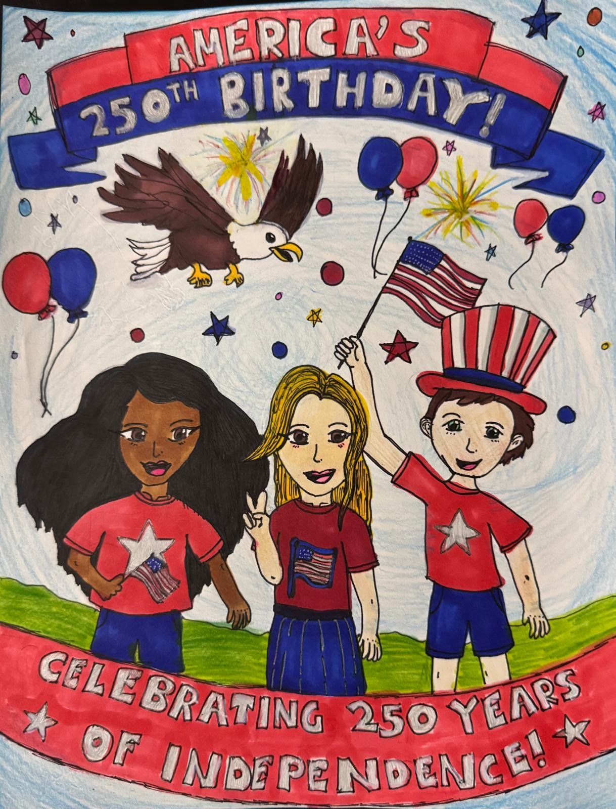 Aesha Patel (age 12) from Georgia drew this picture to illustrate equality, freedom, diversity, and inclusion.