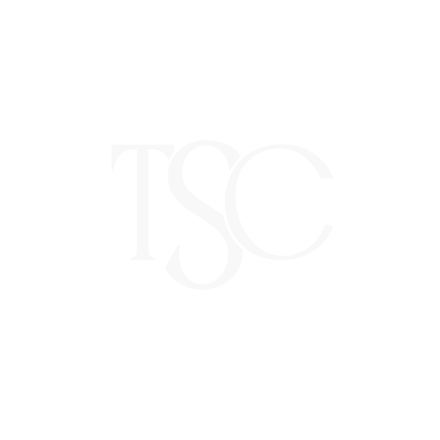 Black background with a white monogram of the letters TSC in elegant serif font.