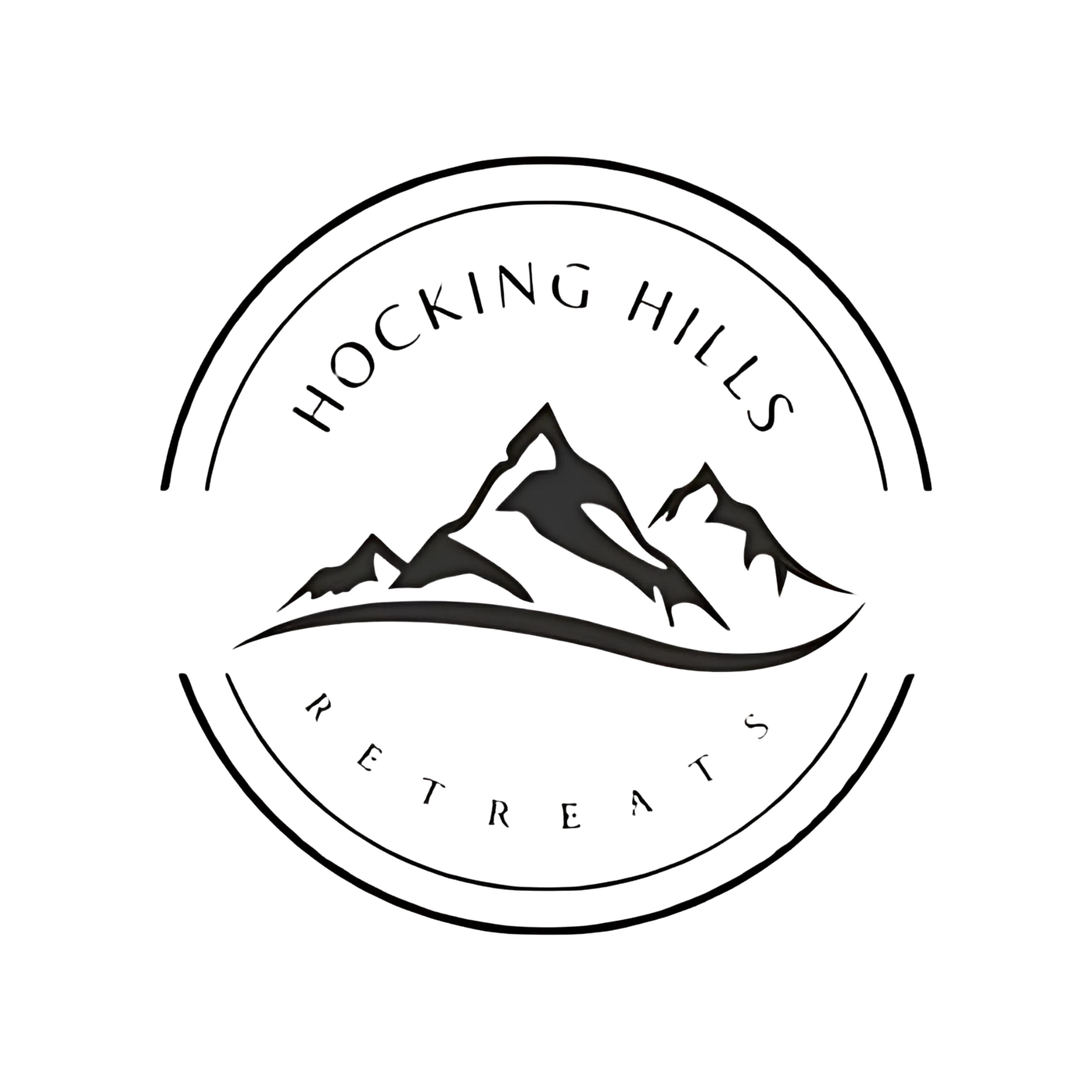 Logo of Rocking Thrones, featuring mountain peaks, a lake, and a rainbow with text.