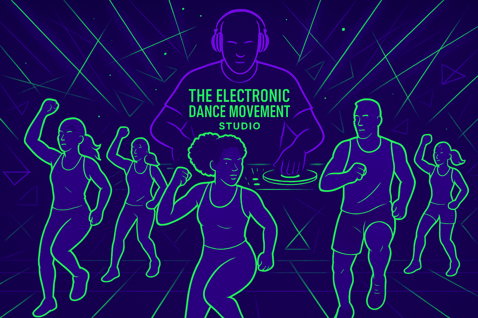 alt="Participants engaging in Cardio Dance class with EDM lighting"
