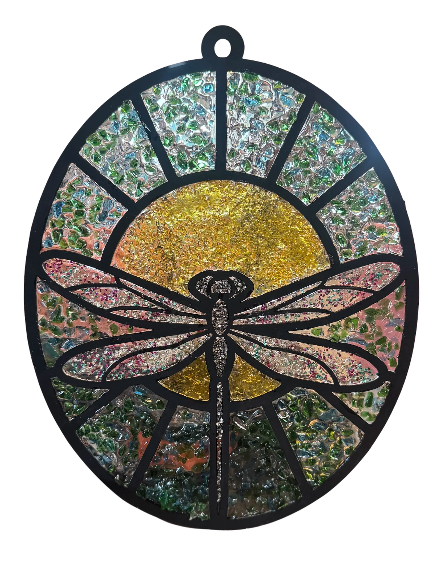 12" x 8" Stained Glass Style Dragonfly Suncatcher