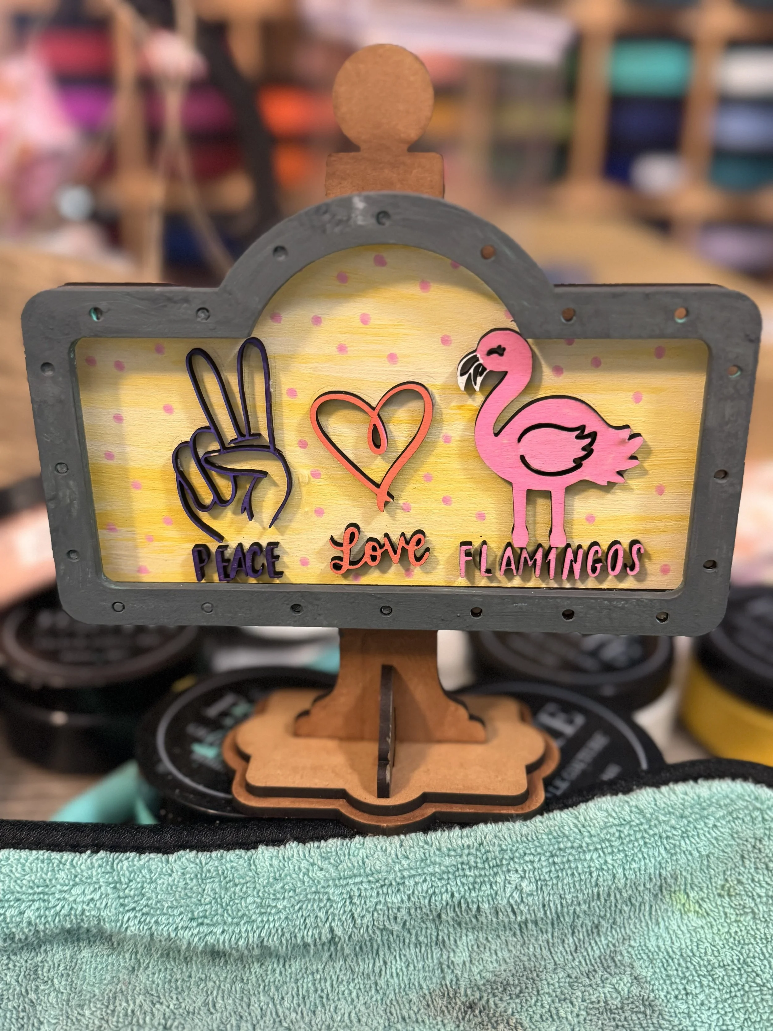 Peace Love Flamingos - Unfinished Wood Cut Out - Welcome Sign Add on