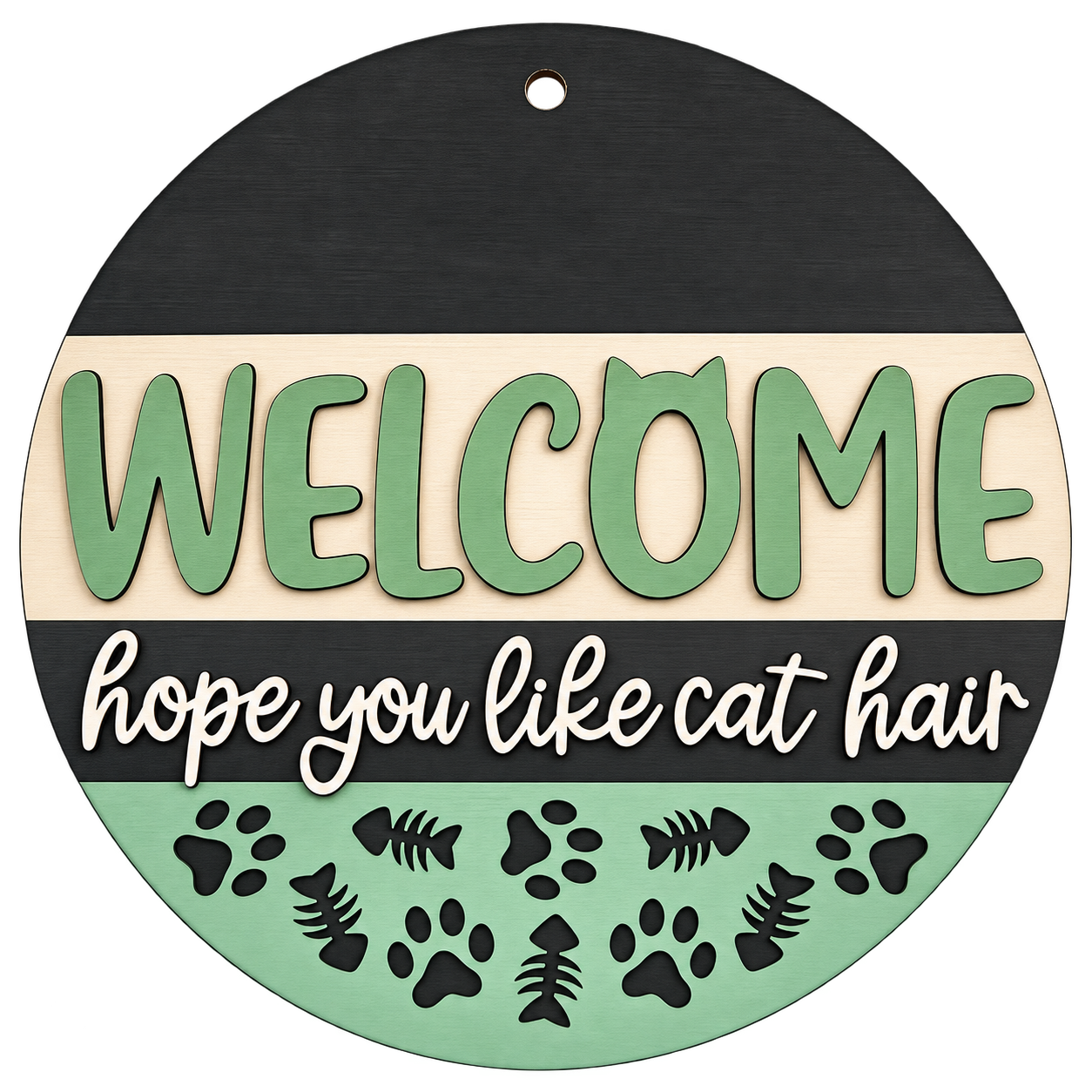 16" Welcome Hope You Like Cat Hair Wooden Door Hanger