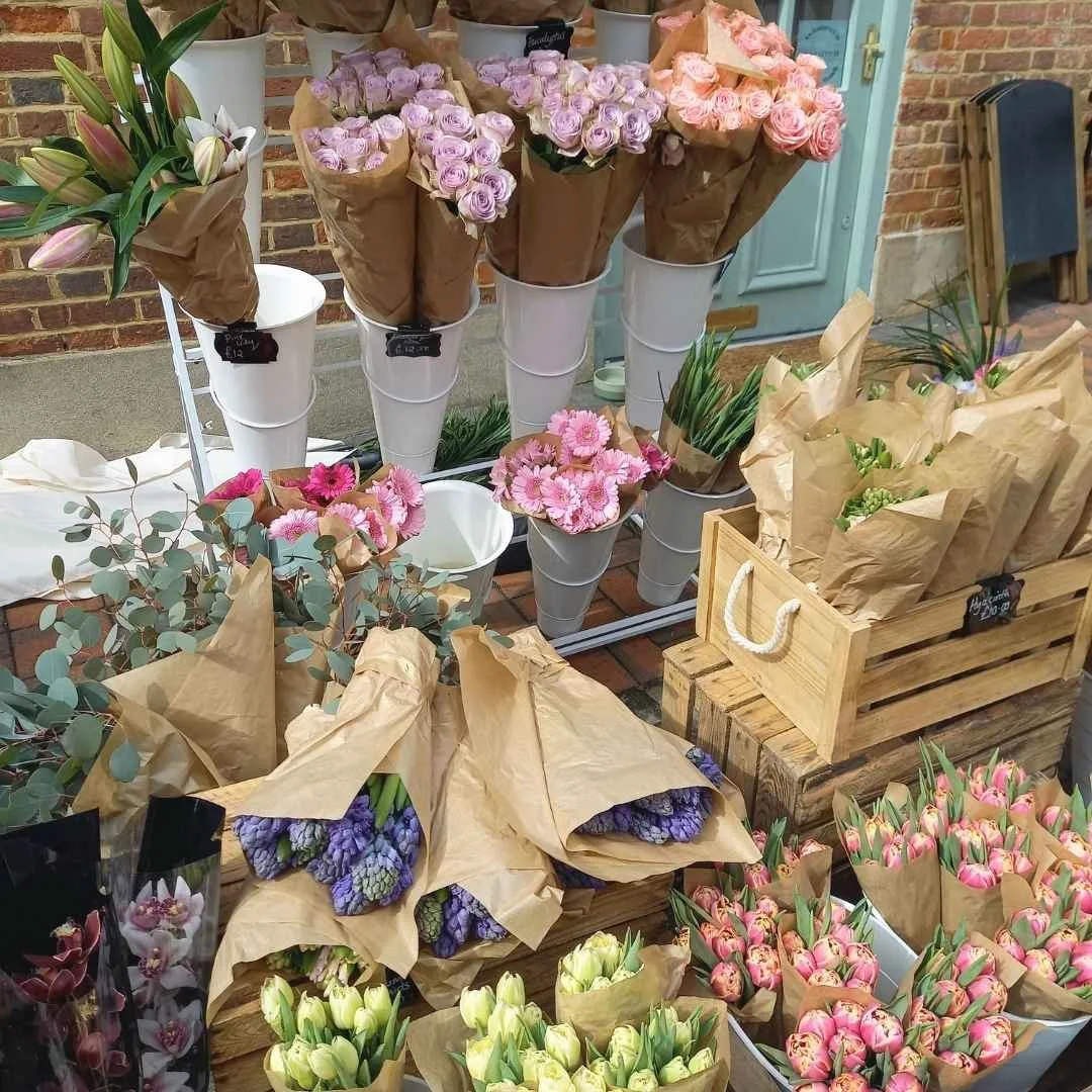 flower stand with a variety of bouquets