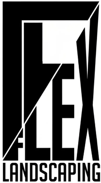 Logo with the text 'FLEX LANDSCAPING' in a stylized black and white design.