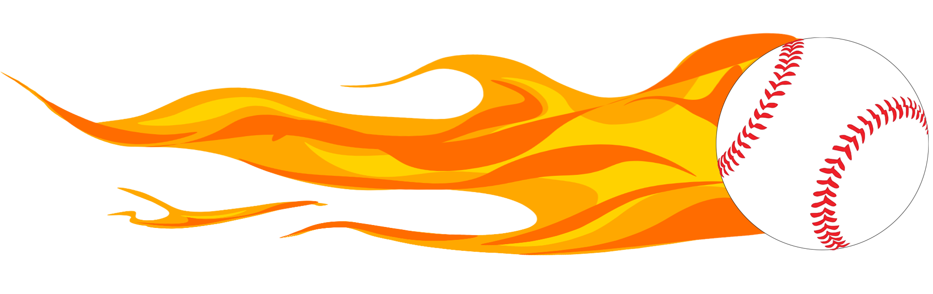 Stylized baseball with flames in the background.