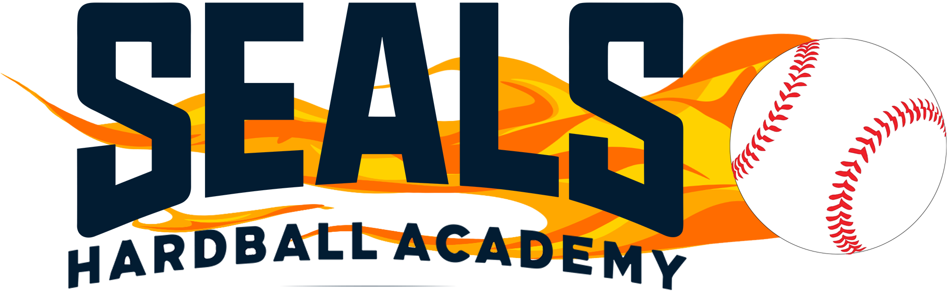 SEALS Hardball Academy logo with a baseball and orange flame background.