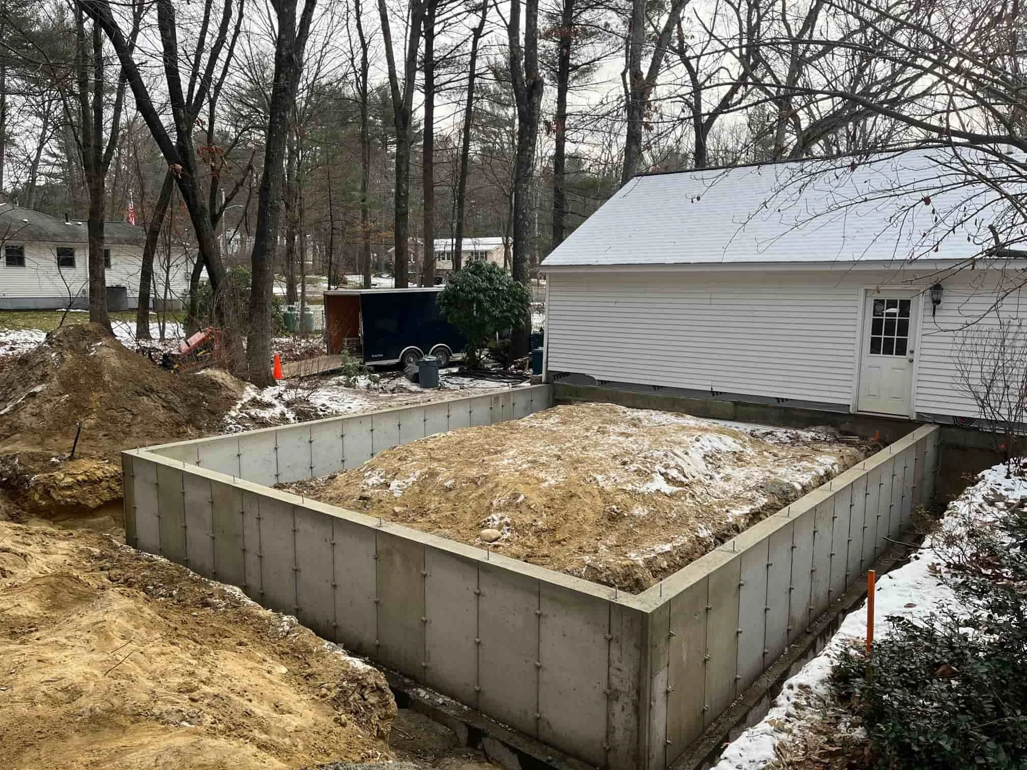 House addition concrete foundation in New Hampshire