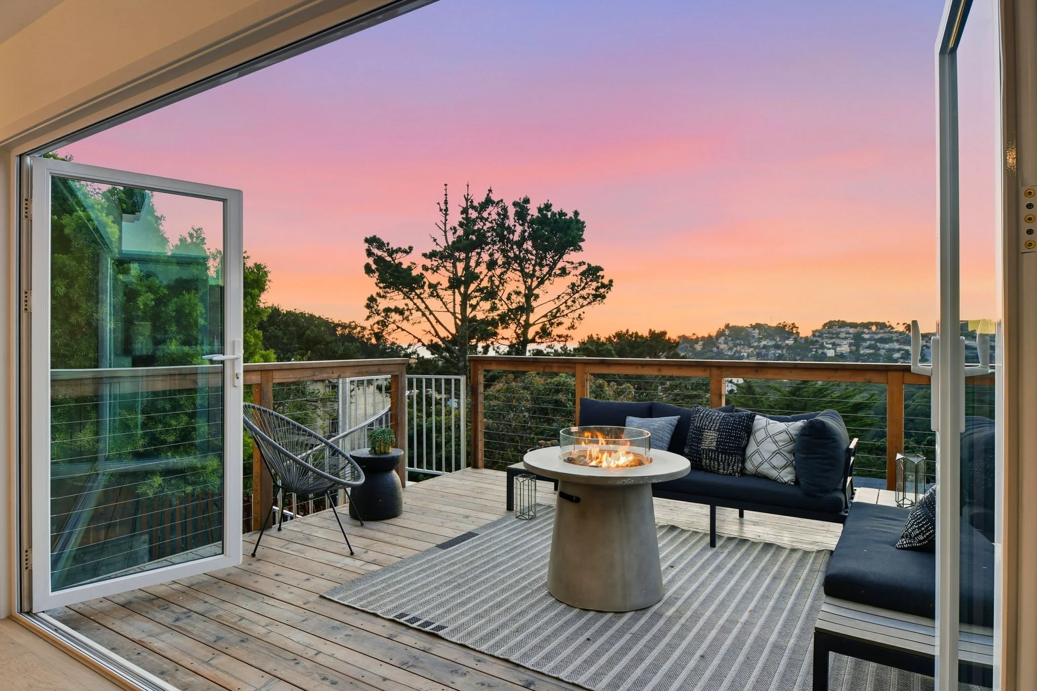 Sunset view over rear deck 75 Knollview Way
