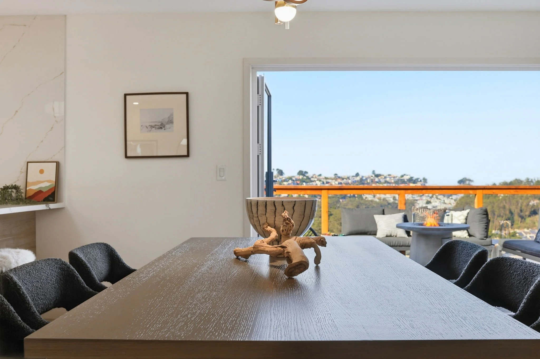 View over dining table towards deck 75 Knollview Way