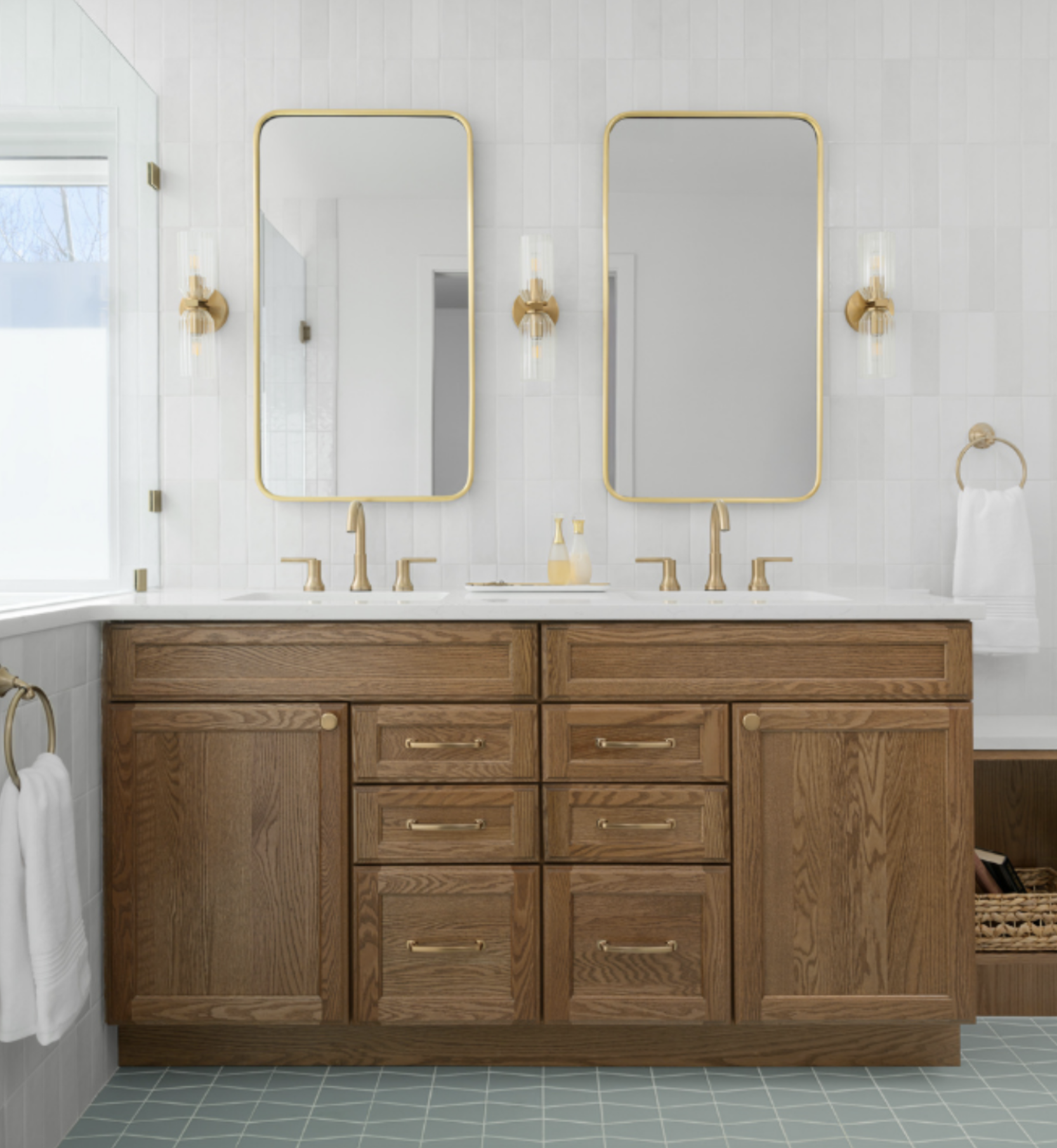 After: A double vanity with penty of storage