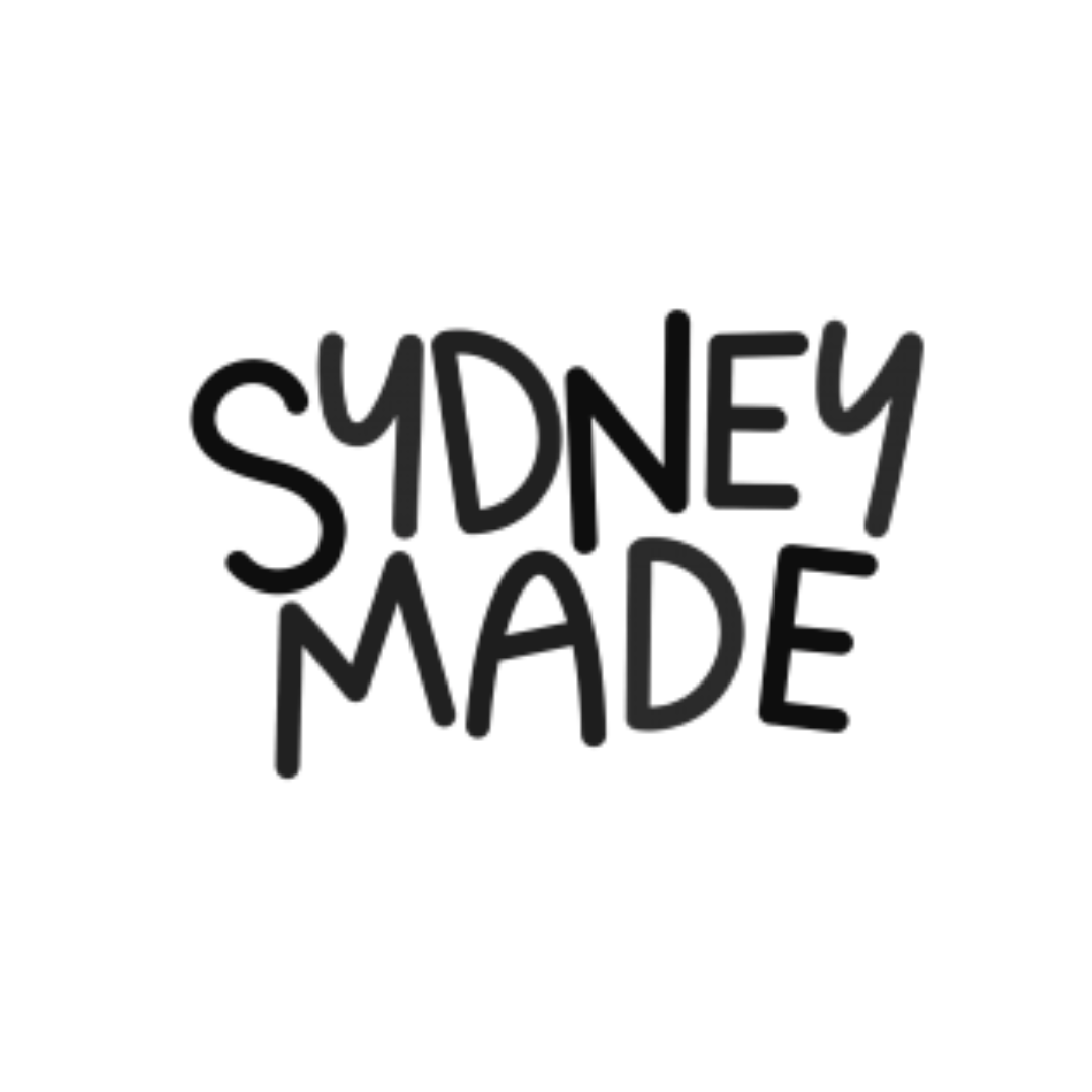 "Sydney Made" text in black, handwritten-style font on transparent background.