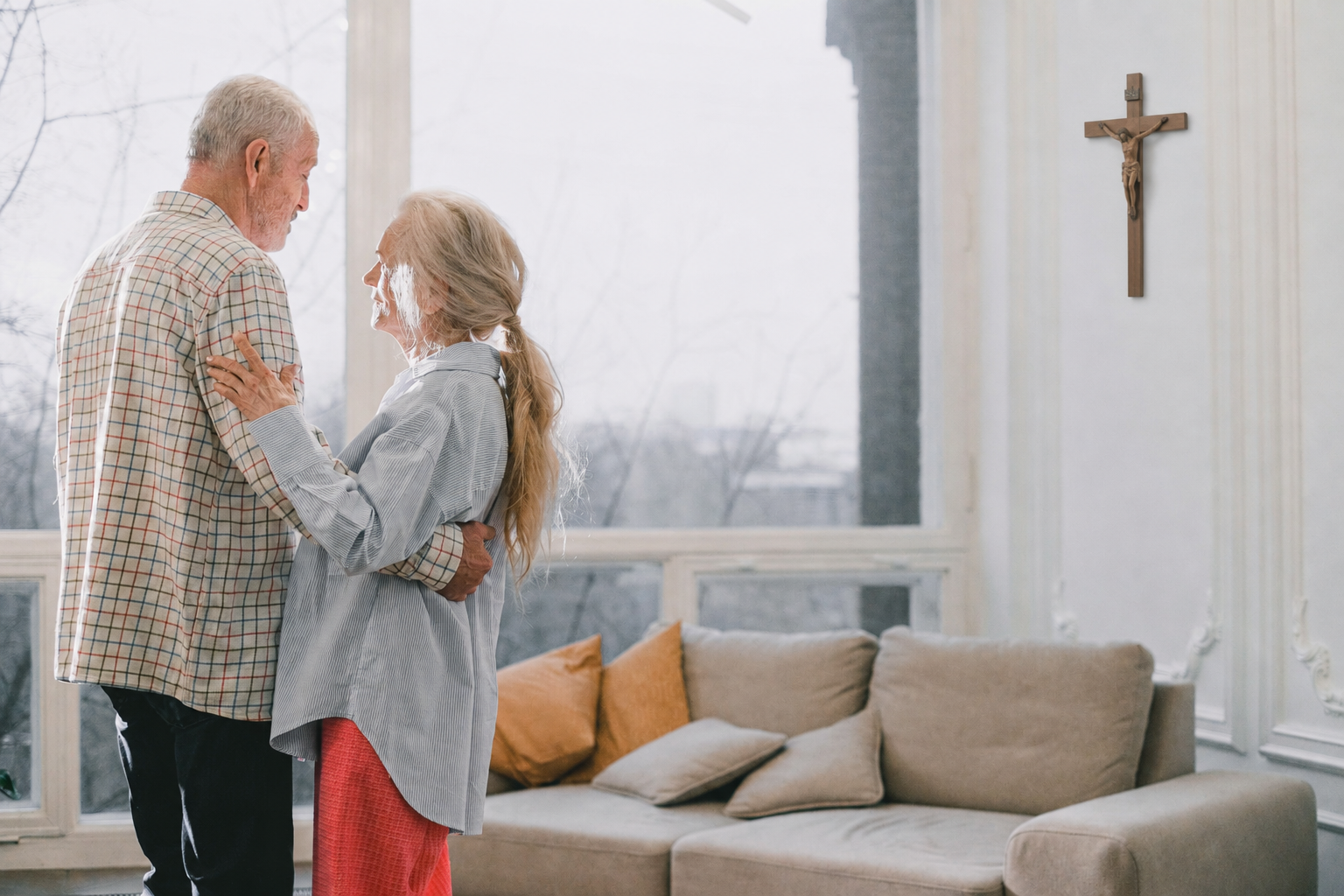 A Warm Moment with Old Couple in Home