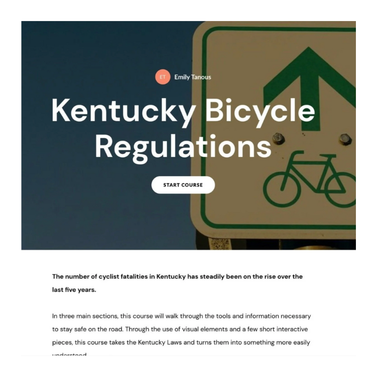 Image of the Welcome Page for the Kentucky Bicycle Regulations Rise Course.